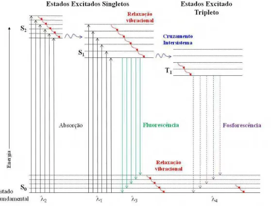 Figura 2.14  –  Diagrama de  Jablonski mostrando os processos fotofísicos que  podem ocorrer 