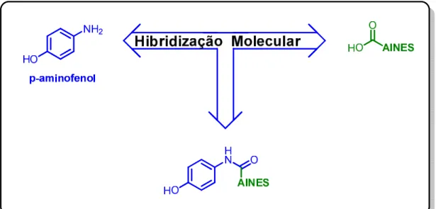 Figura  2.10  Estratégia  de  Hibridizacão  Molecular  do  p-aminofenol  com  vários  AINEs  possuindo o grupo carboxílico ácido 
