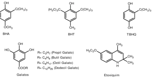 Figura 6 - Estrutura química dos antioxidantes sintéticos mais conhecidos 