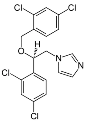 Figura  2-  Estrutura  química  do  miconazol  (1-[2-(2,4-diclorobenziloxi)-2-(2,4- (1-[2-(2,4-diclorobenziloxi)-2-(2,4-diclorofenil)-etil]-1H-imidazol)