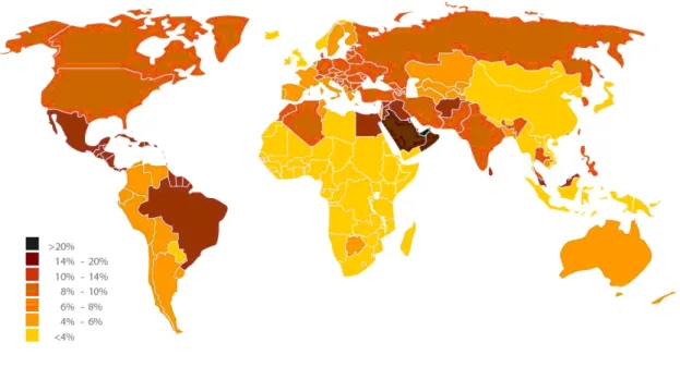 Figura 1: Prevalência Mundial de Diabetes em 2025. 