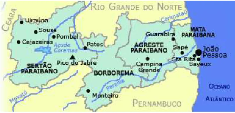 Figura 3: Mapa da Paraíba, demonstrando a localização da cidade de Patos - PB. 