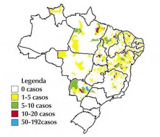 Figura 7 - Distribuição de casos autóctones de Leishmaniose Visceral no Brasil em 2002