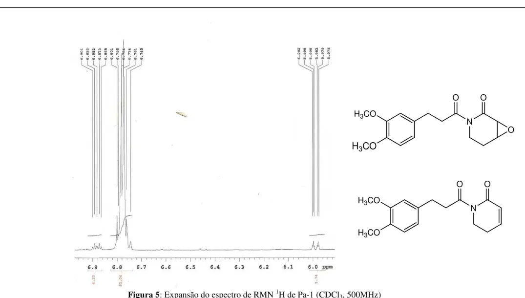 Figura 5: Expansão do espectro de RMN  1 H de Pa-1 (CDCl 3 , 500MHz) H3CO NH3COO OH3CONH3COOOO