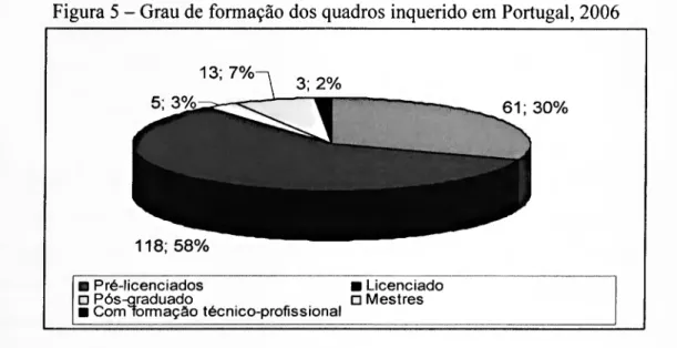 Figura 5 - Grau de formação dos quadros inquerido em Portugal, 2006 