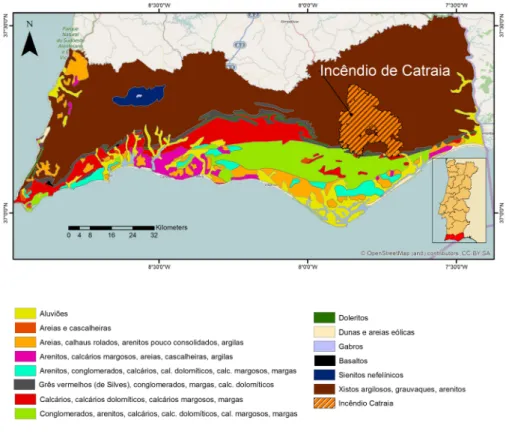 Fig. 4 – Mapa litológico da região do Algarve (Adaptado de: Atlas do Ambiente – Carta  litológica, 1982).