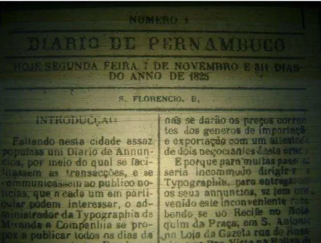 Ilustração  1.  Página  de  abertura  do  Diario  de  Pernambuco. 