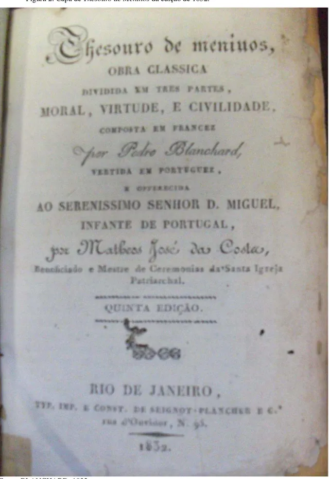 Figura 2: Capa de Thesouro de Meninos da edição de 1832.