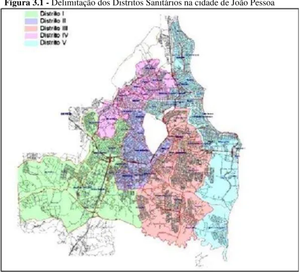 Figura 3.1 - Delimitação dos Distritos Sanitários na cidade de João Pessoa 