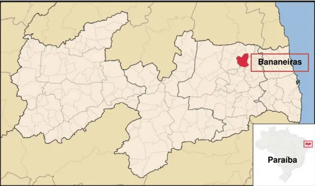 FIGURA  8.  Localização  geográfica  da  cidade  de  Bananeiras-PB.  Fonte:  ABREU,  (2006), adaptado