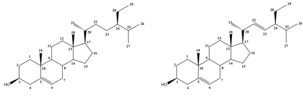 Figura 20  –  Estruturas químicas de  De-2(a/b): -sitosterol (à esquerda) e estigmasterol (à  direita)