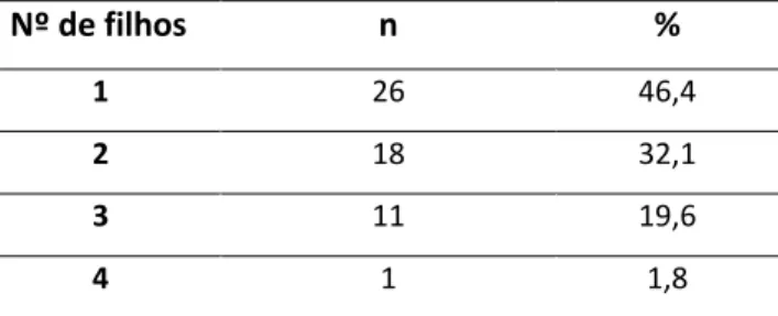 Tabela 4: Distribuição da amostra segundo o nº de filhos 