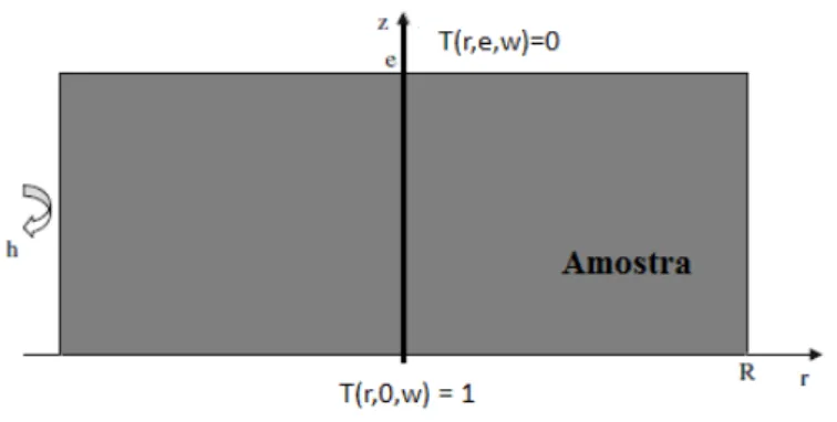 Figura 4.2: Geometria da amostra cilíndrica para a condução de calor 