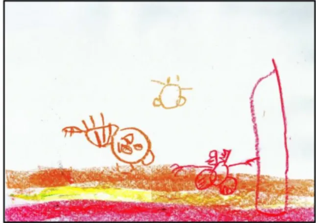 Figura 3 – Desenho (1) da criança M   Figura 4 – Desenho (2) da criança M  