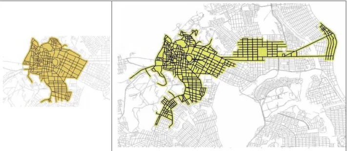 Figura 8 -Reconstituição da mancha urbana de João Pessoa de 1923 e 1930 sobre a base cartográfica de 1998