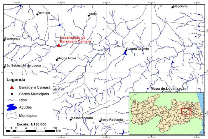 Figura 3.2: Localização da barragem com relação à cidade de Alagoa Grande. 