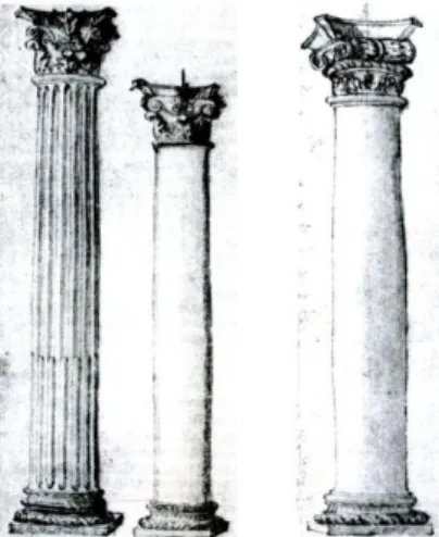 Fig.  16|  Formas,  medidas  e  proporções  da coluna dórica, coríntia e jónica  