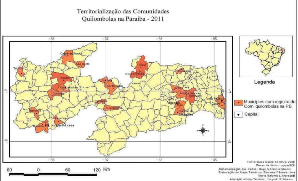 Fig. 8: Mapa da territorialização das comunidades negras na Paraíba