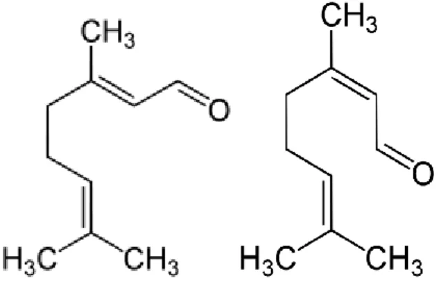 Figure 1.5. The chemical structures of geranial (trans-citral) and neral (cis-citral)