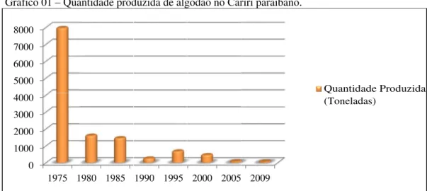 Gráfico 01  Quantidade produzida de algodão no Cariri paraibano