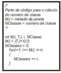 Figura 4 – Exemplificação do código em C++ para a definição do número de classes relativas à distância do pixel ao centro da janela.