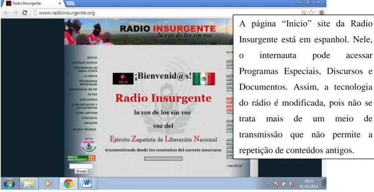 Figura 02 – Site da Radio Insurgente – Página “Inicio” 