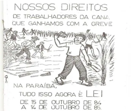 Figura 4. Trabalhador exibindo a conquista da carteira assinada e a greve dos canavieiros desencadeada  após a morte de Margarida Maria Alves