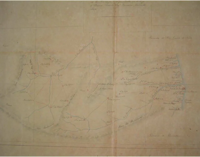 Figura 1 - Mapa contido na “Carta Corographica da Província da Parahyba do Norte, extrahida da Carta  Corographica  do  Império  do  Braszil  organizada  pelo  Snrº  Engenheiro  Conrado  Jacob  de  Niemeyer,  e  augmentada  em  1850  pelo  Primeiro  Tenent