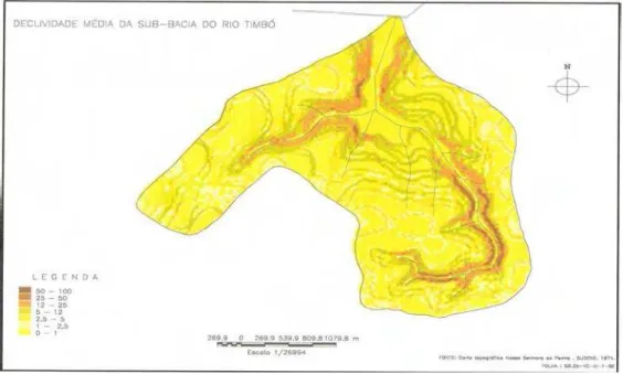 FIGURA 2.11 – Mapa da declividade média da sub-bacia do rio Timbó 