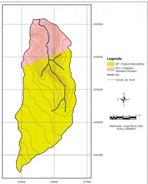 Figura 3.3 – Tipos de solo na bacia experimental do Riacho Guaraíra. 