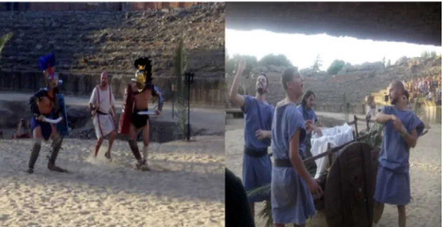 Figura 4 – Lucha de gladiadores y repartición de pan en la recreación del II  Ludus Gladiatoria