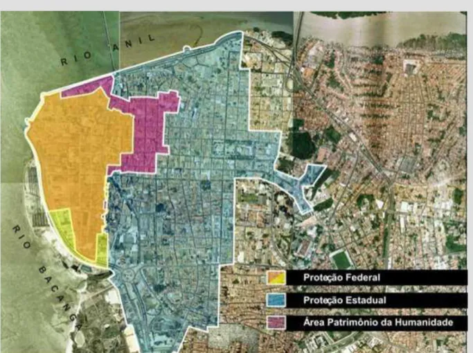 Figura 08  –  Centro Histórico de São Luís e suas delimitações pela UNESCO, pelo Iphan e pelo  Governo Estadual