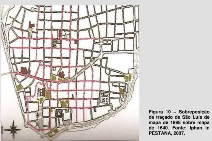 Figura  10  –   Sobreposição  de  traçado  de  São  Luís  de  mapa  de  1998  sobre  mapa  de  1640