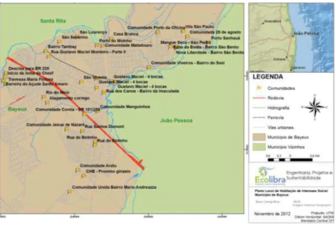 Figura 26 - Mapa com localização das comunidades de Bayeux por bairro do município. 