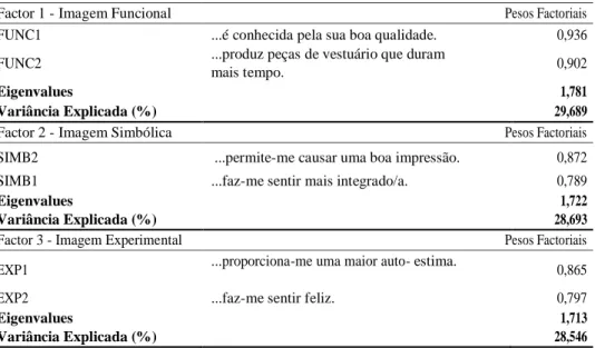 Tabela IX - Matriz fatorial dos resultados (imagem de marca) 