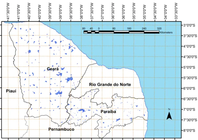 Figura 6  –  Açudes monitorados pela AESA no estado Paraíba e COGERH no estado  Ceará (PARAIBA, 2004) 