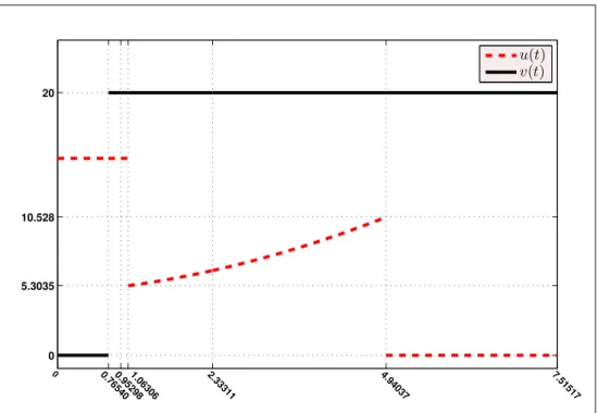 Figure 7. (Tumor Anti-Angiogenesis and Chemotherapy Problem) The obtained control function with s = 5 and n = 20.