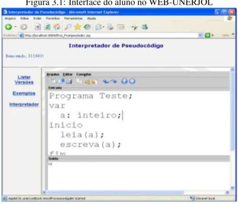 Figura 3.1: Interface do aluno no WEB-UNERJOL