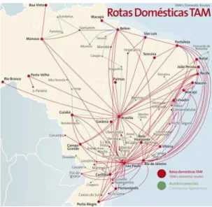 Figura 1.1: Rotas de voo da companhia a´erea TAM Fonte: (http://www.airlineroutemaps.com)
