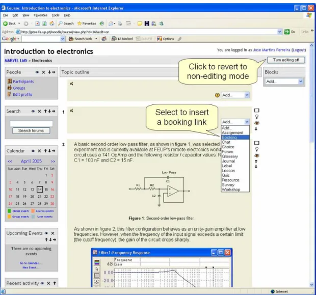 Fig. 5: Adding a booking link while building pedagogical contents. 