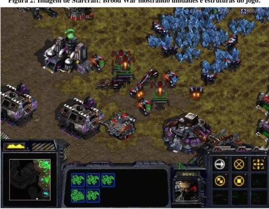 Figura 2: Imagem de Starcraft: Brood War mostrando unidades e estruturas do jogo. 