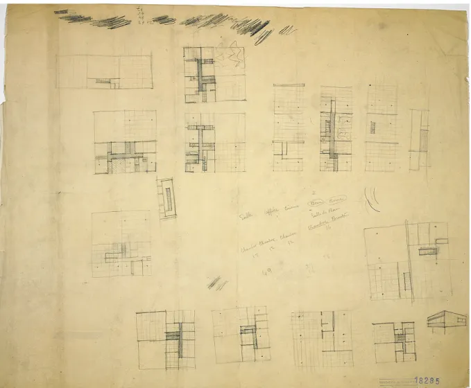 Fig. 7. Maisons Loucheur, hoja sin fecha con estudios para algunos esquemas de FLC 19400 (FLC 18285).