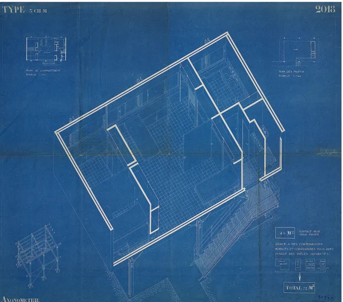 Fig. 8. Maisons Loucheur, axonométrica para “Type 3 CH mobiles”  (FLC 18230).