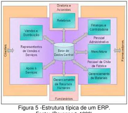 Figura 5 -Estrutura típica de um ERP .  Fonte: (Davenport, 1998) 
