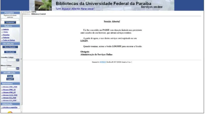 Figura 9 - Sessão Aberta Após Login de Identificação 