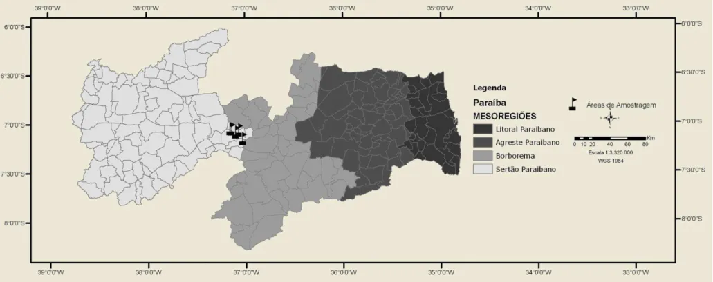 Figura 1. Localização dos municípios de Passagem e Quixaba na Paraíba, onde se inserem as áreas de soltura e monitoramento de três  espécies reintroduzidas em áreas de caatinga