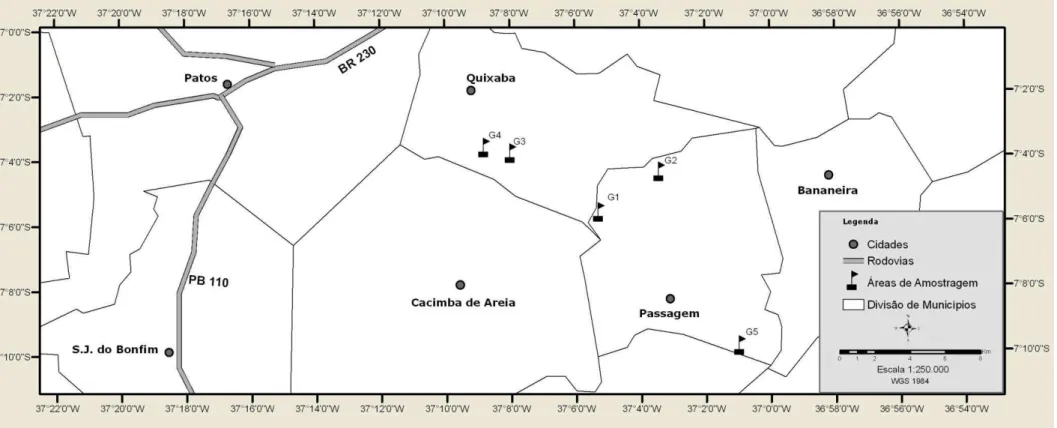 Figura 3. Localização dos grids nos municípios de Quixaba e Passagem na Paraíba. 