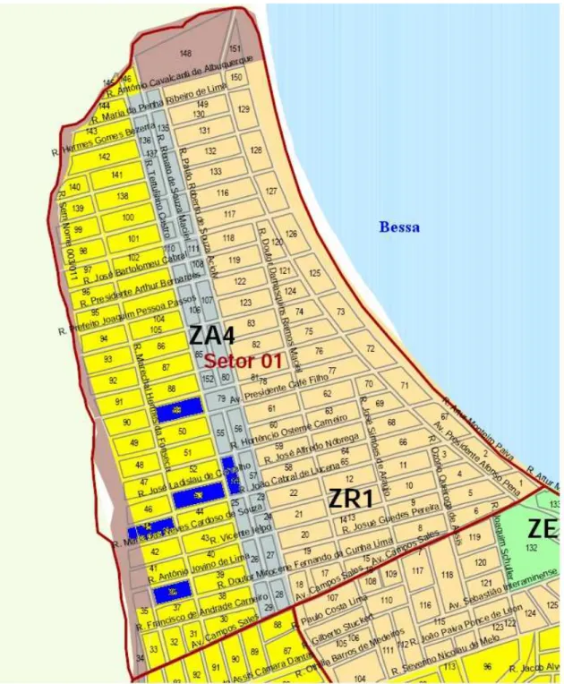 Figura 9 Parte do mapa utilizado no sorteio das quadras, João Pessoa/PB (Prefeitura Municipal de                  João Pessoa/PB).