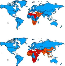 Figura  2 –  Países  afectados  por  seca  extrema  em  2000  e  previsão  para  2050  (Gerten  et  al.,  2011)