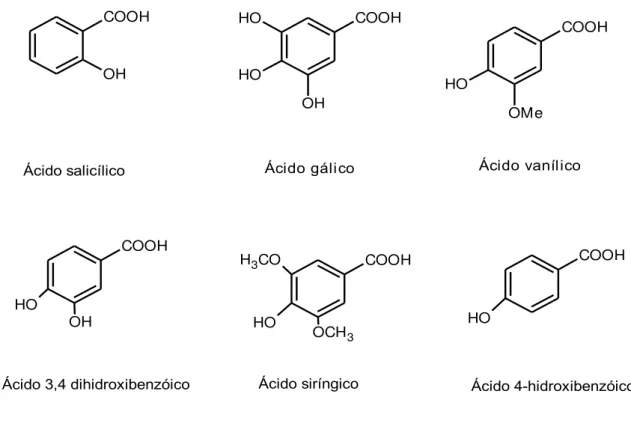 Figura 3  – Estruturas químicas de alguns ácidos benzóicos encontrados em mel 